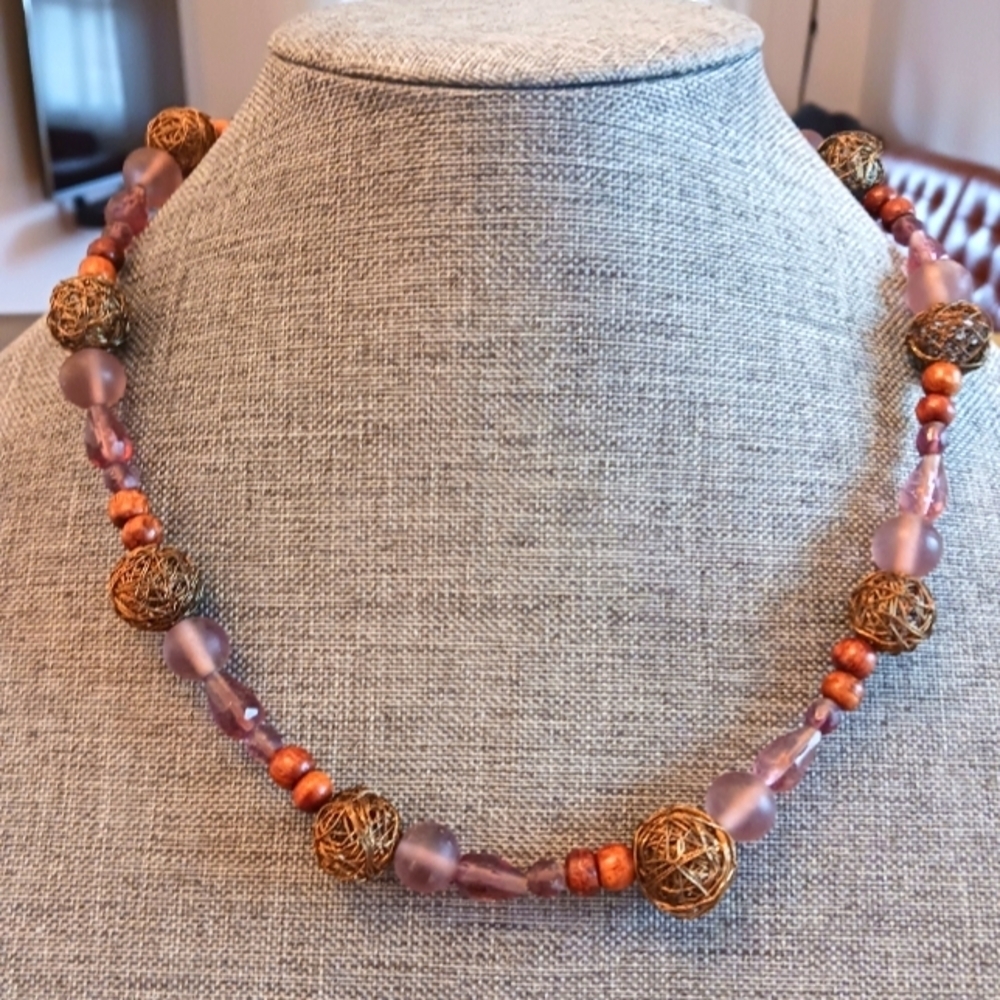 Unique Purple Beaded Necklace - Pre-loved (19.5"-22")
